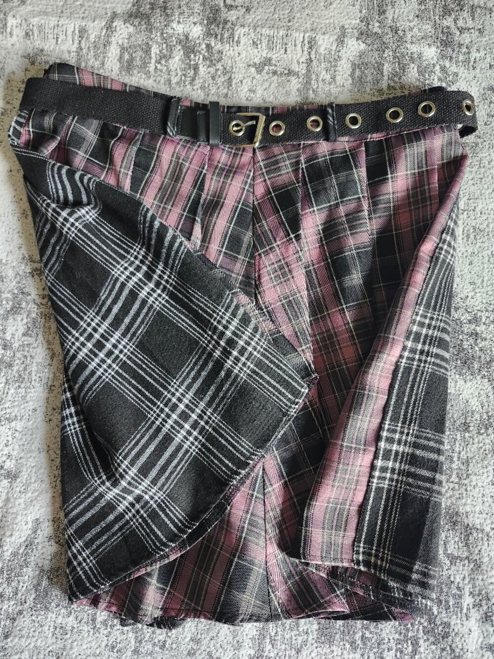 Black Pink Check Tartan Punk Emo Goth Wrap Kilt XL w/ belt